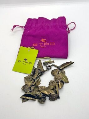 ETRO Milano Antique Bronze Leaf Statement Cuff Bracelet Italian Designer Runway